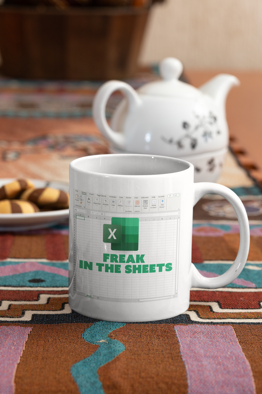 Freak in the Sheets Mug – Funny Microsoft Excel Parody Coffee Cup | 11oz White Ceramic Mug