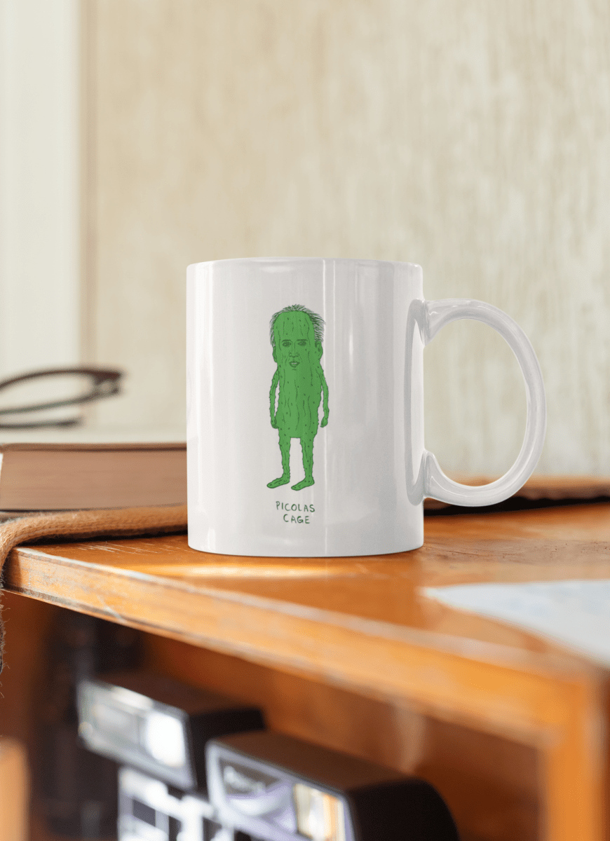 Picolas Cage Shirt & Mug Bundle – Funny Nicolas Cage Pickle Meme Set | White 100% Polyester Shirt + 11oz Ceramic Mug - Lynn's T Shirts and Designs