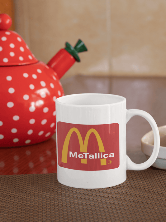 McTallica Mug – Funny McDonald’s x Metallica Parody Coffee Cup | 11oz White Ceramic Mug - Lynn's T Shirts and Designs
