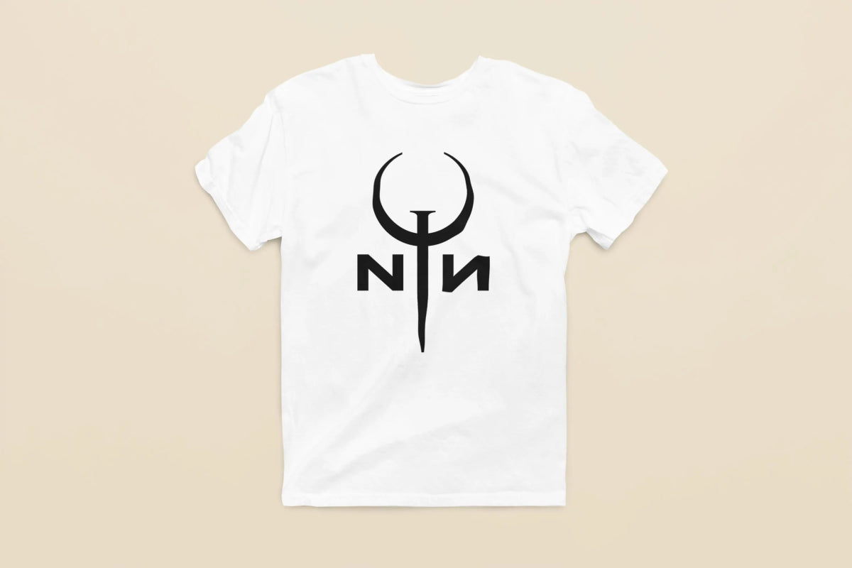 Sublimated T-Shirt | Nine Inch Nails × Quake Crossover | Retro Gaming & Industrial Band Tee - Lynn's T Shirts and Designs